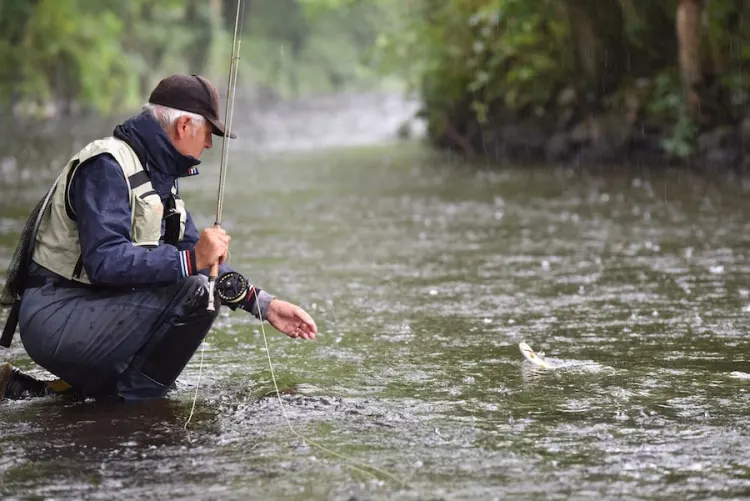 Fly fishing in the rain